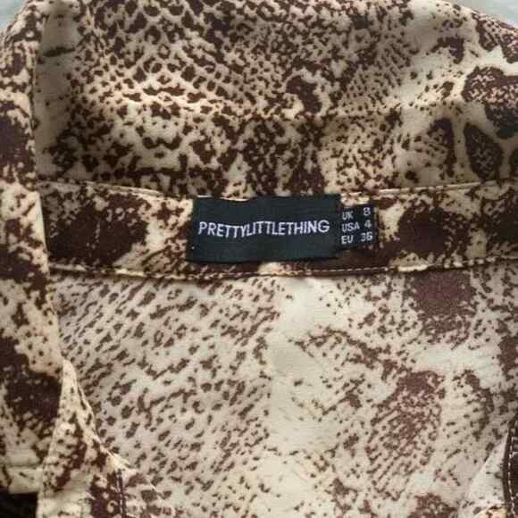 PRETTYLITTLETHING Chiffon Snakeprint Button Up Blouse Relaxed Cocktail Brown - Picture 5 of 8